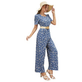 Jumpsuit Square Collar Short Sleeve High Waist Slim Fit Bodysuit