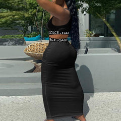 Lässiges Weste Etuikleid mit hoher Taille und Buchstabengrafikband, lässiges zweiteiliges Set