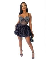 Slim Fit Strass Stretch Straps Lagenkleid Pettiskirt