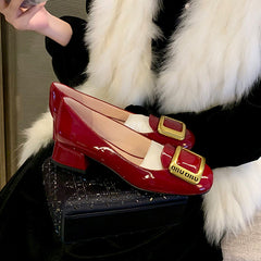 Women's Toe Metal Buckle Square Chunky Professional