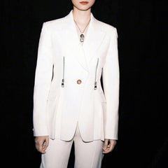 Cool Smart Casual Two Piece Suit V neck Blazer High Waist Work Pant Suit