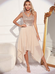 Retro Chiffon Stitching Green Sequ Dress