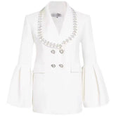 Diamond Beaded Waist Trimming Coat White Chanel Blazer