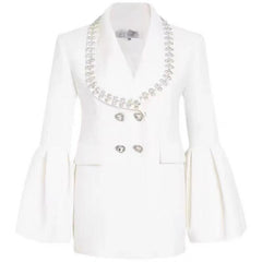 Diamond Beaded Waist Trimming Coat White Chanel Blazer