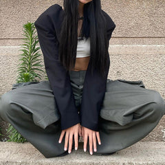 Salopette rétro verte taille basse avec poches, pantalon ample et droit, style urbain, décontracté