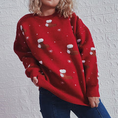 Pull de Noël à manches longues et col rond, bas de Noël, pull épais en jacquard