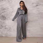 Einfarbig Pyjama Outfit Top Hose Lose Casual Einfache Oberbekleidung