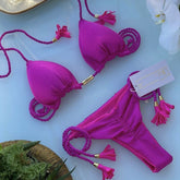 Bikini Solid Color Braid Rope Swimsuit Multicolor Bikini