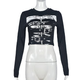 Printed Wear Slimming Long Sleeves Personalized Short Skirt Two Piece Set