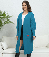 Mantel Loose Lazy Love Stickers Woven Sweater Doppeltasche Laternenärmel Pullover Cardigan