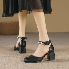 Women's Mary Jane French Style Pearl Chunky Heels
