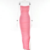 Robe longue moulante asymétrique élégante à dos nu et taille haute