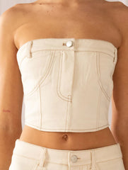 Retro Slim Fit Slimming Denim Tube Top Vest