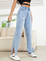 Pantalon en jean décontracté, coupe droite, ample, taille haute, amincissant