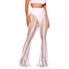 Swimming Trunks Blouse See through Patchwork Stripes Mesh Mop Trousers