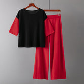Costume ample assorti de couleurs, haut décontracté, taille haute, pantalon large, costume deux pièces