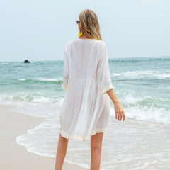 Seaside Vacation V-Ausschnitt Bikini Baumwollbluse Fimbrilla Strandkleid