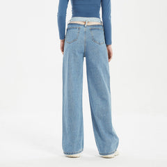 Irregular Asymmetric Color Matching High Waist Straight Pants Casual Slacks