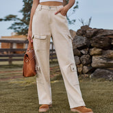 Pantalon cargo en denim délavé semi-élastique, pantalon décontracté