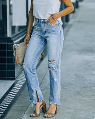 Jean bleu coupe droite style hipster