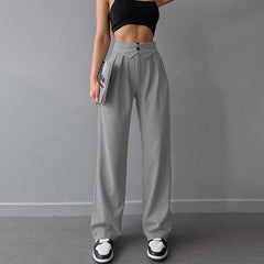 Design Pleated High Waist Straight Casual Pants French Office Draped Work Pant
