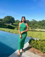 Halter Backless Maxi Dress Knitted Sleeveless Beach Bohemian Long Hollow Out Cutout Dress