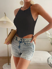 Hollow Out Cutout Backless Irregular Asymmetric Hem Halter Spaghetti Straps Top