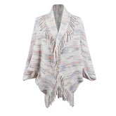 Colorful Striped Tassel Shawl Knitted Cape Coat