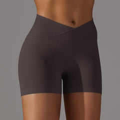 Seamless Tight Skin Friendly Fitness Pants Cross Waist Bum Lift Shorts High Waist Peach Hip Three Points Skinny Yoga Pants