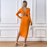 Rückenfreies, schmal geschnittenes, langärmliges Etui-Partykleid
