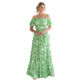 Floral-Print off Shoulder Ruffle Sleeve Elegant Large Swing Dress Dress