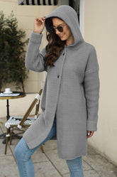 Pull cardigan ample à capuche et col montant pour le bureau, couleur unie
