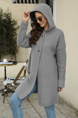 Pull cardigan ample à capuche et col montant pour le bureau, couleur unie