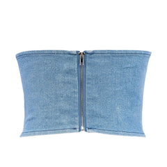 Haut tube décontracté à lacets croisés et dos en jean, vêtement d'extérieur, moulant, gilet court, fermeture éclair, poitrine enveloppée