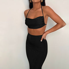 Ensemble haut tube à lacets et jupe plissée slim