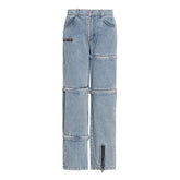 Personalized Street BrJeans High Waist Stitching Detachable Straight Leg Pants