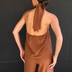 Suit Halter Backless Top High Waist Casual Trousers Two Piece Suit