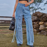 Ausgewaschene Vintage personalisierte Heavy Industry Ribbon Denim Cargohose Freizeithose