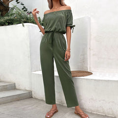 Schulterfreier, einfarbiger Jumpsuit