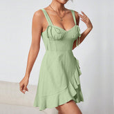 Waist Tight A line Ruffled Vacation Casual Ballet Cami Dress