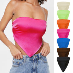 Back Lace up Satin Wrapped Chest Solid Color Triangular Binder cropped Exposed Non Slip Tube Hankey Hem Top