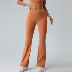 Pantalon de yoga taille haute Cloud Sense à fines bretelles croisées, pantalon de course à pied, pantalon d'entraînement, jambes larges et contractantes