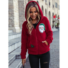 Wear Hooded Long Sleeve Zipper Loose Plush Christmas Casual Jacket
