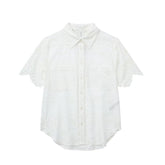 Casual Hollow Out Cutout Embroidered Shirt Shorts Suit