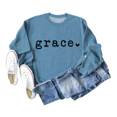 Grace Love Letter Graphic Loose Bottoming Casual Top Long Sleeve Sweater