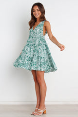 Robe courte sans manches à col en V et dos nu à petites fleurs