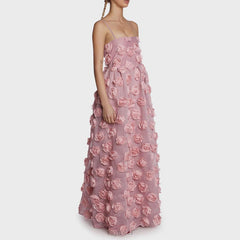 Heavy Industry Three Dimensional Rose Floral Strap Dress Backless Dress