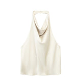Sommer-Neckholder-Top aus Seidensatin mit rückenfreiem, kurzem Oberteil