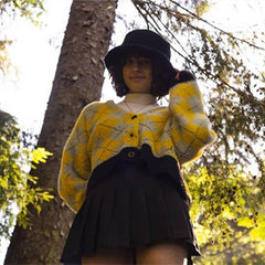 Cardigan court en peluche à motif de losanges rétro de haute qualité