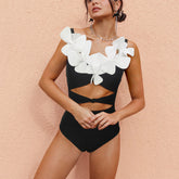 Maillot de bain une pièce à imprimé floral tridimensionnel, coupe slim, couleur unie